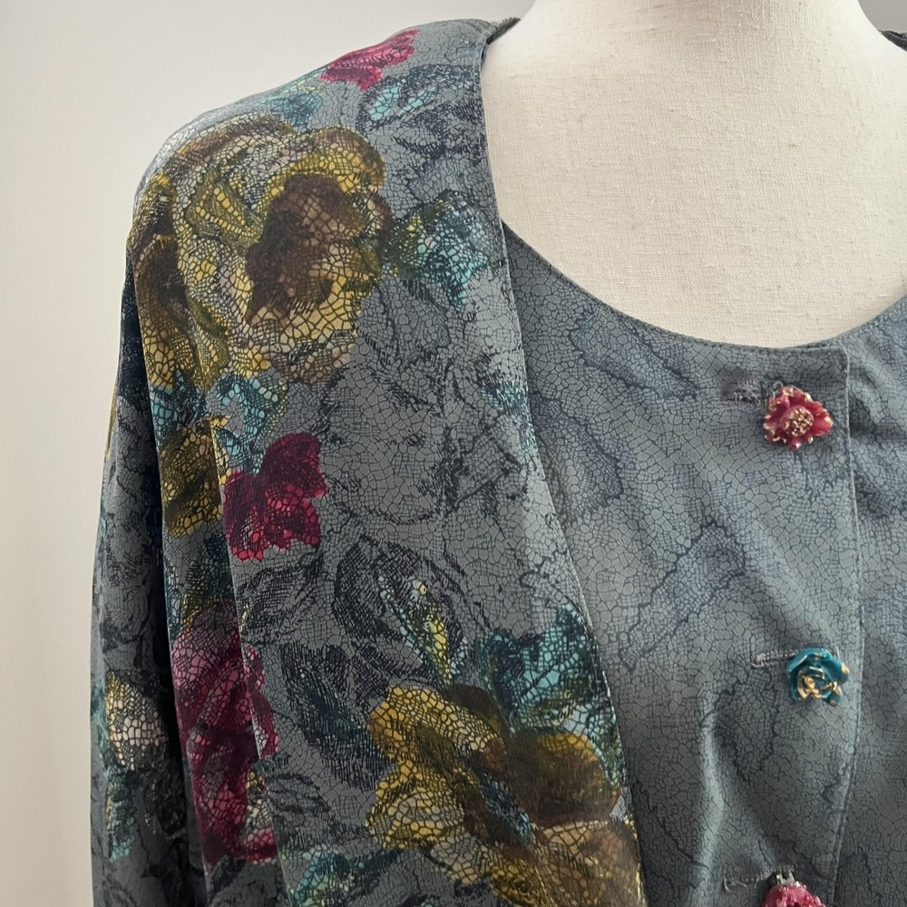 Whimsigoth Floral Tie Front Top Vintage Dark Romantic Blouse Boho Fairy Goth - Picture 5 of 13